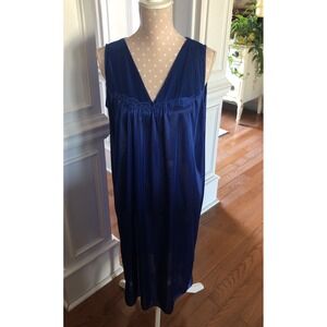 Lati Fashion Nylon Nightgown Women's L Large Royal Blue Embroidered Flowers New